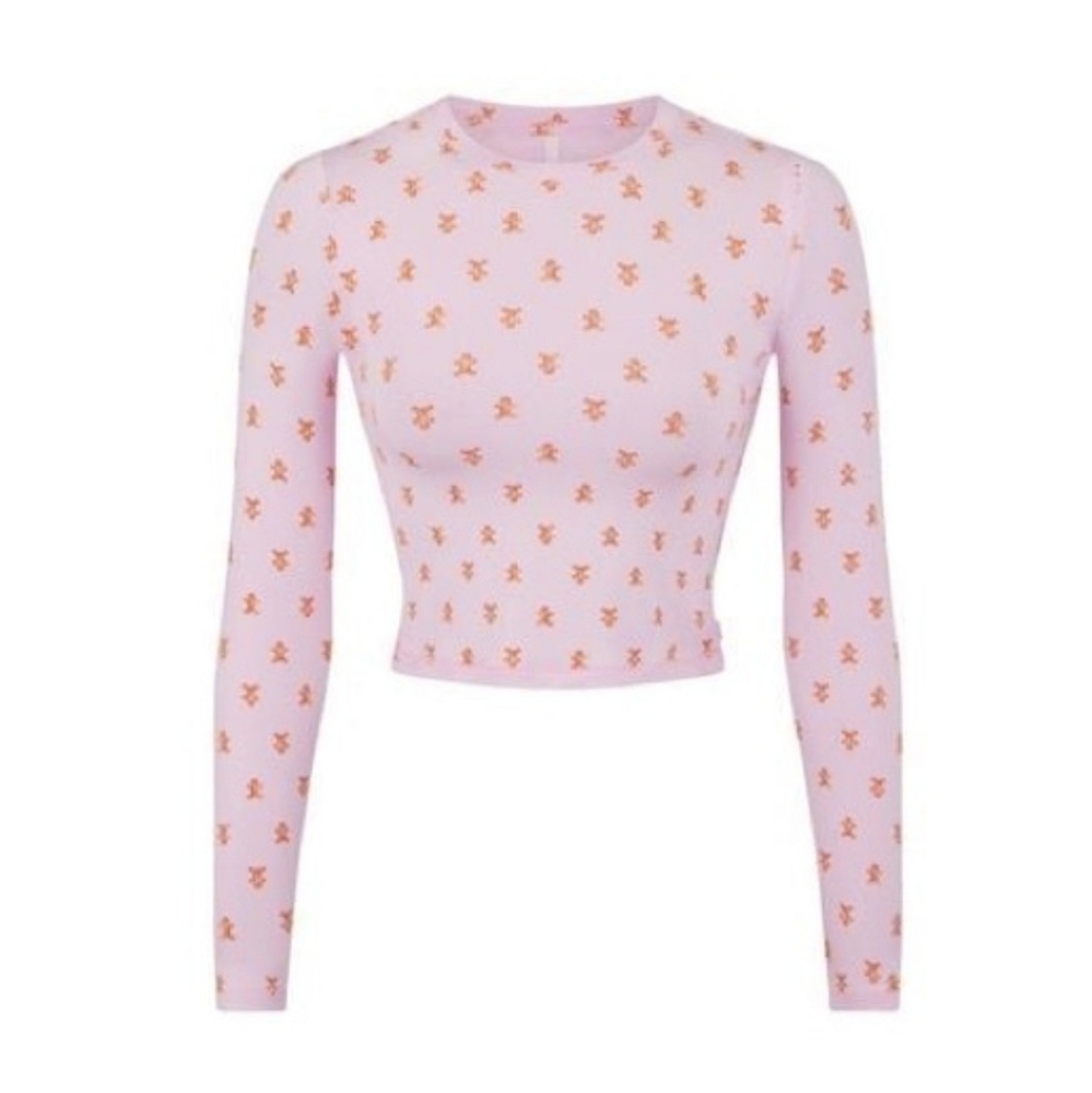 Skims Cherry Blossom Gingerbread Cropped Long Sleeve Top